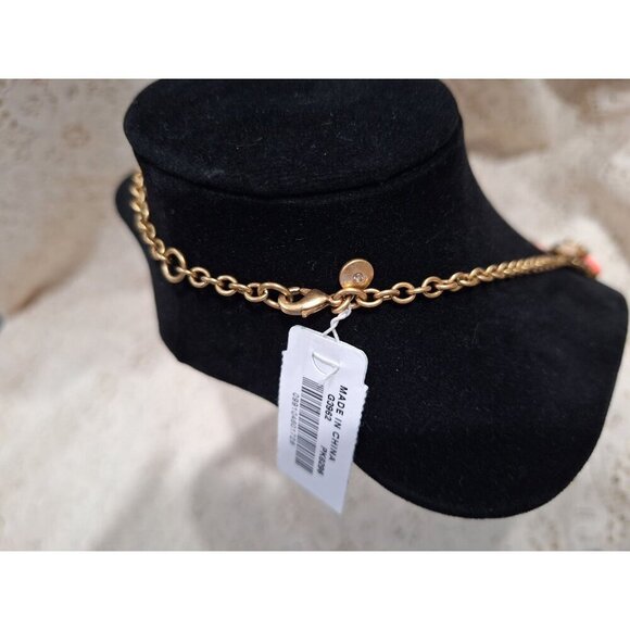 NWT J.Crew Gold-Tone Statement Necklace With Coral & Cream Floral  Motif - Picture 6 of 8